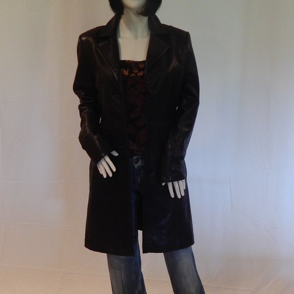 Jones New York  BLACK LEATHER LONG COAT - Picture 1 of 13